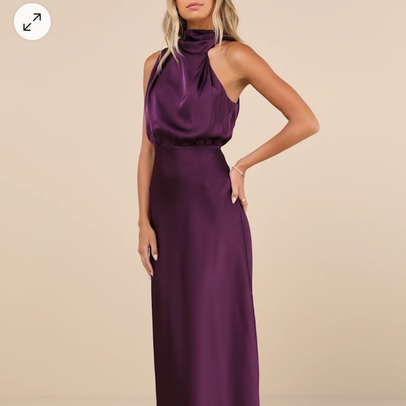 Lulus Distinctive Charm Purple Satin Asymmetrical Maxi Dress - Size M - Picture 2 of 5
